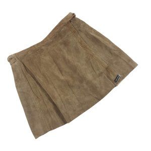 Vintage Parasuco Women Leather Mini Skirt Beige Size 2